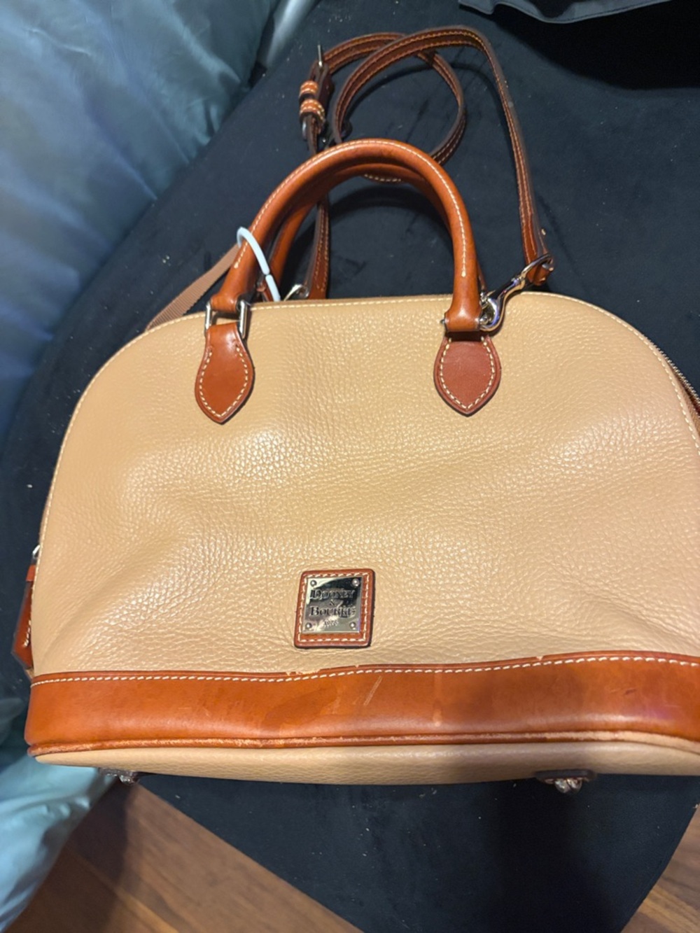 Dooney & Bourke Tan and Brown Dome Satchel with Contrast Trim